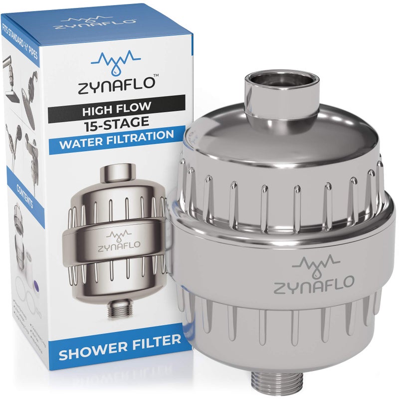 ZYNAFLO 15-Stage Shower Filter for Hard Water, Chlorine and Heavy Metals - Image 1